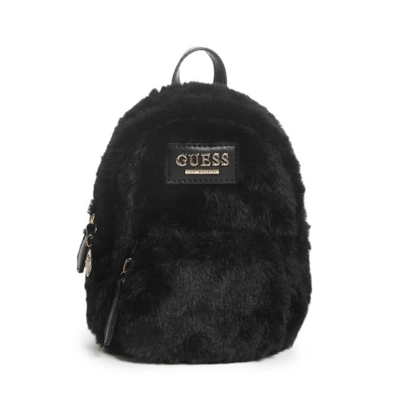 New Guess Evan Faux-Fur Mini Backpack Black